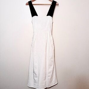 Luxmii Gessato Linen Midi Dress Pinstripe Black Strap Size M 100% Linen